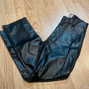 Glo Girl Black Faux Leather High Waisted‎ Straight Leg Pants Size 7 Style 90030
